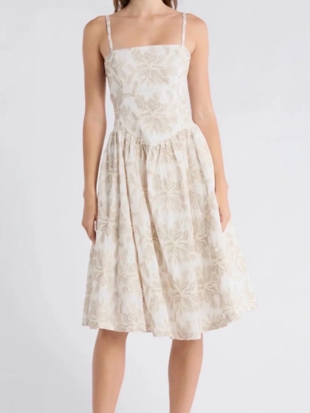 Steve Madden Cream Floral Embroidered Spaghetti-Strap Dress